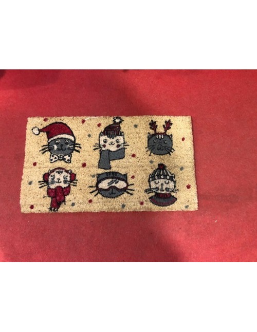 Tapis en fibre de coco "Chat Noel"  - 1